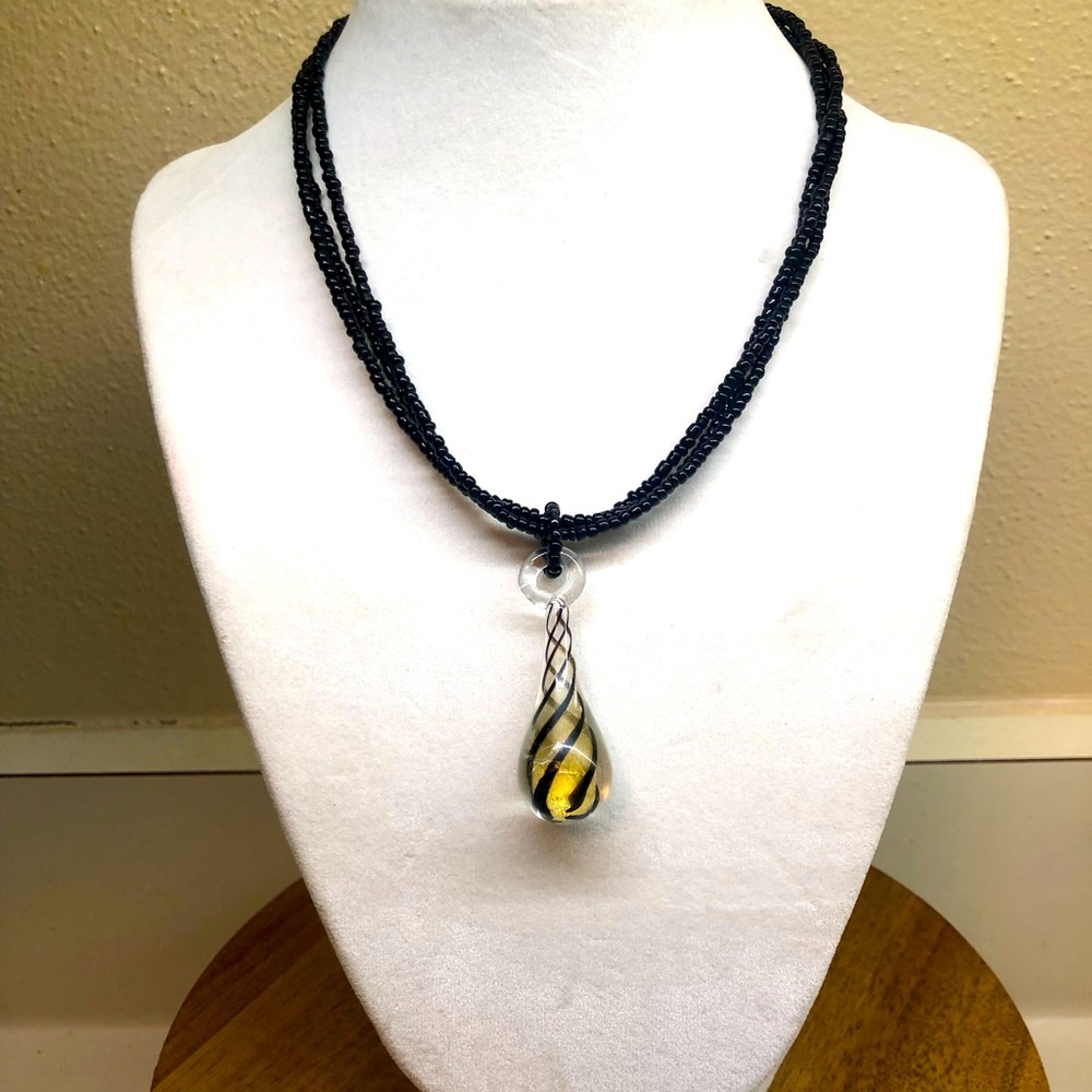 Blown Glass Pendant w/Seed Bead Chain ~ Handmade Necklace
